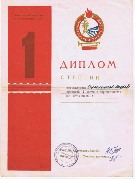 Диплом пионера